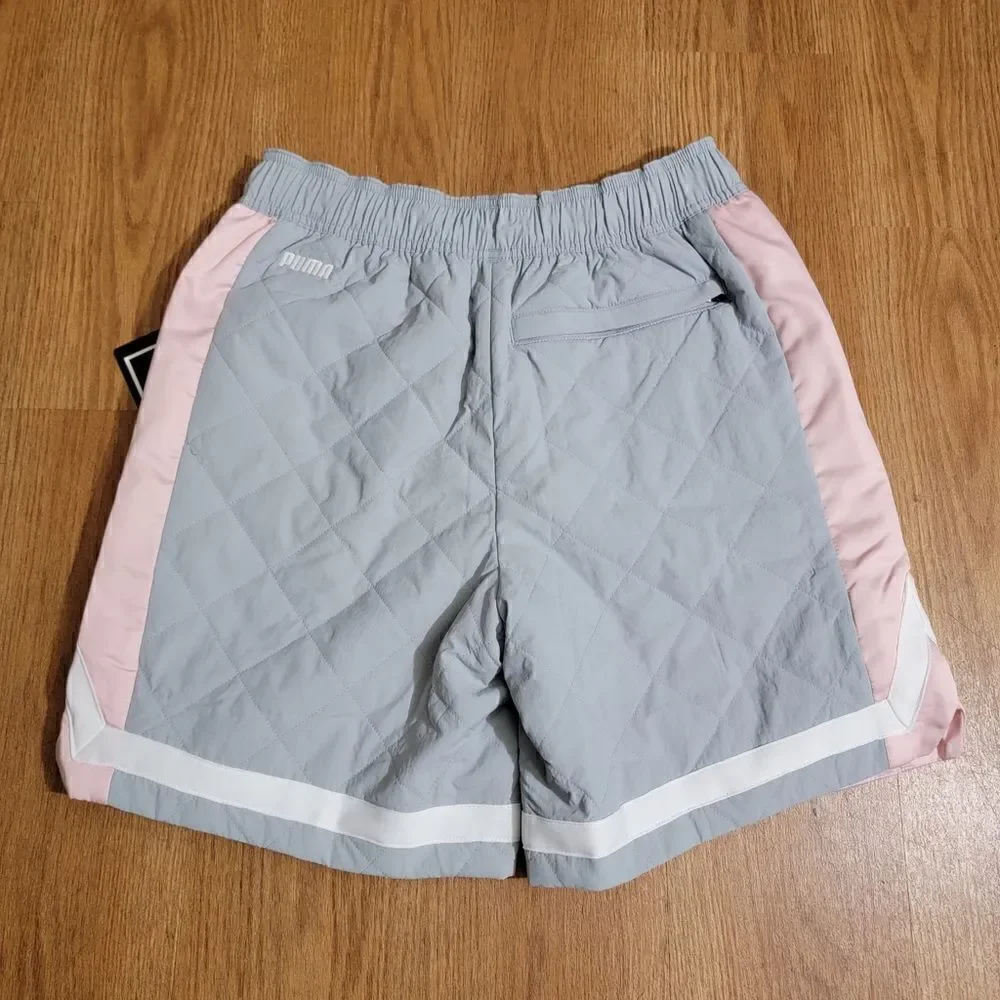 Puma Basketball Woven Padded Shorts Quarry Men's Size S Gray White Pink 532083